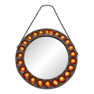 Vintage Lava Glaze Danish Modern Sculpted Ceramic Mirror Signed Studio Wall Art Mithé Espelt Rolf Hansen Style
