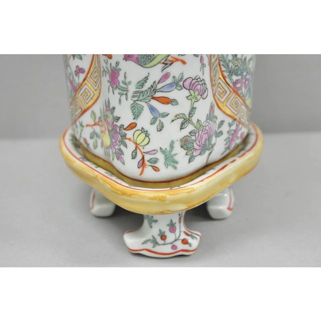 Vintage Chinese Export Porcelain Bird Painted Cachepot Flower Pot Vase For Sale - Image 11 of 16