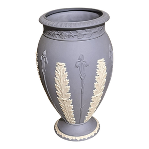Vintage MCM Wedgwood Jasperware Acanthus and Bullrush Blue Vase