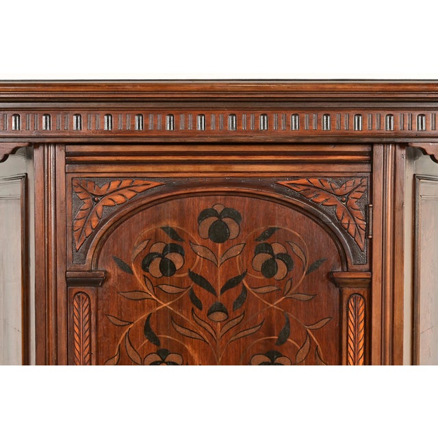 Berkey & Gay Antique English Tudor Carved Walnut and Burl Wood Bookcase or Bar Cabinet, Circa 1920s For Sale - Image 9 of 17