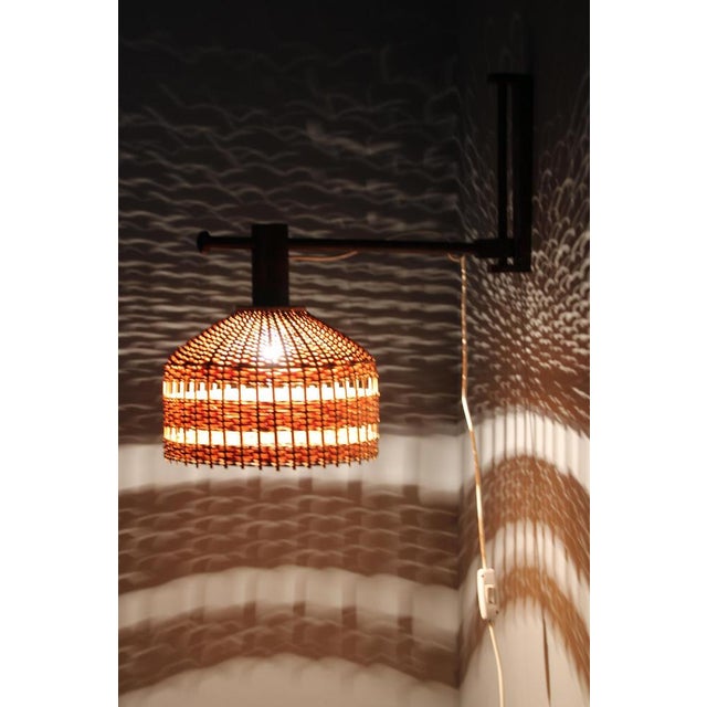 Mid-Century Adjustable Wooden Wall Lamp with Rattan Shade, 1970s For Sale - Image 14 of 15