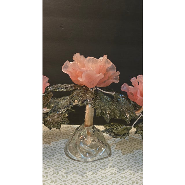 Plastic Vintage Pink Lucite Floral Arrangement With Green Leaves For Sale - Image 7 of 8