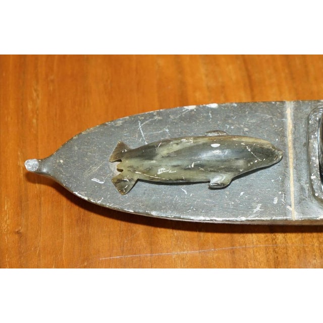 1910s Fine Alex Patsauq 1917 Signed Serial Number Inuit Eskimo Soapstone Kayak Carving For Sale - Image 5 of 18