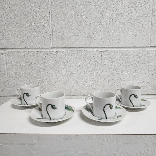 Taste Setter Collection Botanical Poppy Demitasse Cups & Saucers — Set of 4, Garden-Inspired Floral Porcelain For Sale In Chicago - Image 6 of 9