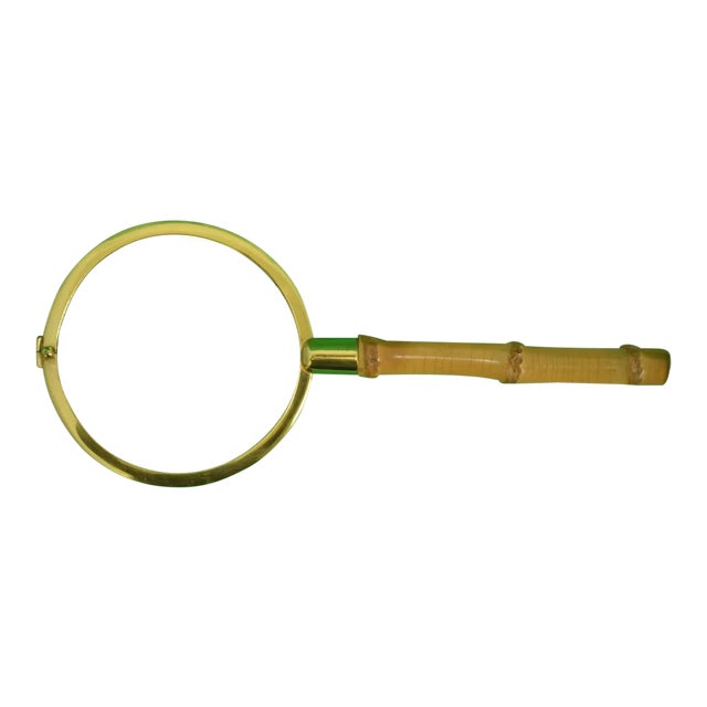 "Vintage Brass Magnifying Glass W/ Bamboo Handle" For Sale