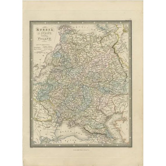Antique Map of Russia in Europe and Poland by Wyld, 1845 For Sale