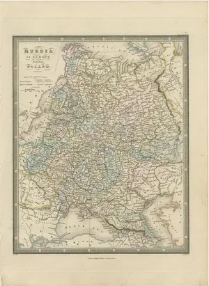 Antique Map of Russia in Europe and Poland by Wyld, 1845