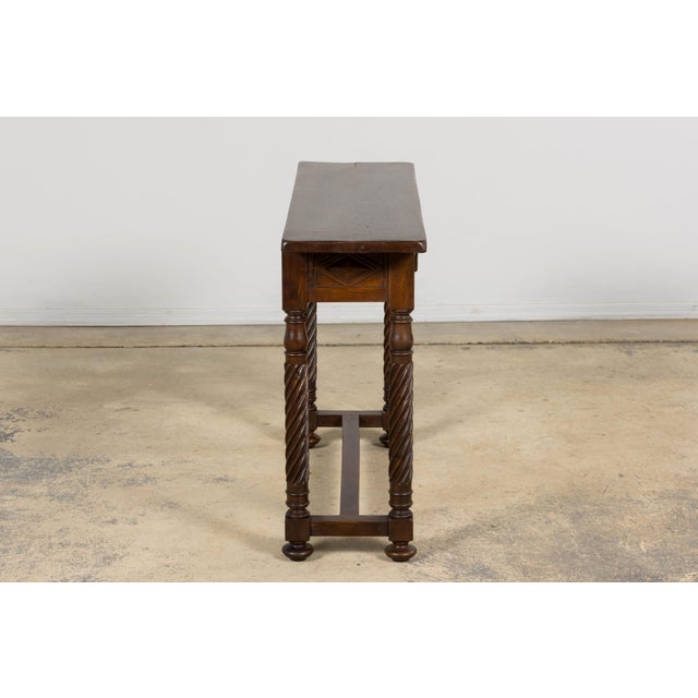 Brown Early 20th Century Spanish Walnut Console Table With Barley Twist Legs For Sale - Image 8 of 18