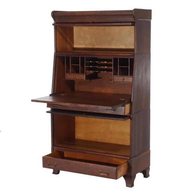 Antique Globe Wernicke School 3-Stack Drop Front Barrister Bookcase C1920 Measures - 61 1/8" x 34" x 16" This antique...