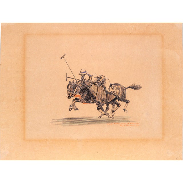 Paul Brown 'Webb Takes Care of Atkinson' C1929 Conte Crayon Polo Drawing For Sale - Image 4 of 6