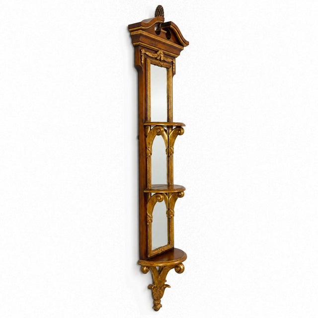 Theodore Alexander 62” Neoclassical Style Mahogany & Gilt Wall Mirror W/ Shelves Brackets For Sale In Atlanta - Image 6 of 7