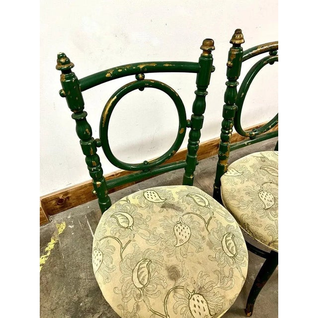 19th Century Green and Gold Bentwood Chairs with Heavy Patination - A Pair For Sale - Image 4 of 9