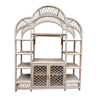 1980s Natural Modern Pagoda Bamboo & Rattan Étagère For Sale
