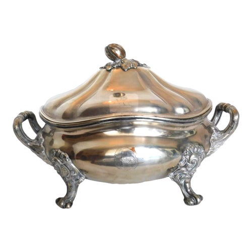 19th Century Sheffield Silver Plate Soup Tureen Bearing Coat of