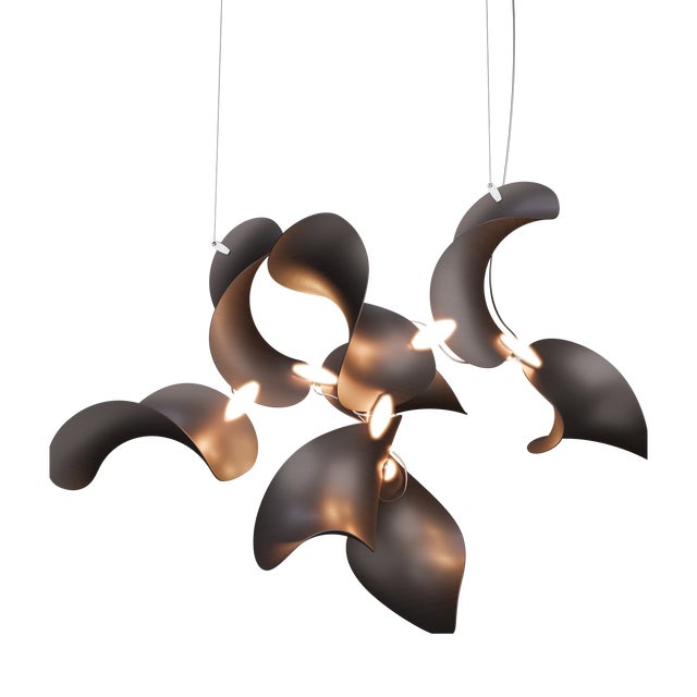 Dune 8 Cluster Chandelier with Shades in Dark Bronze Metallic Tone by Daniel Becker for Moss Objects For Sale