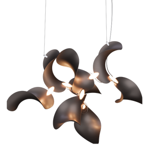 Dune 8 Cluster Chandelier with Shades in Dark Bronze Metallic Tone by Daniel Becker for Moss Objects