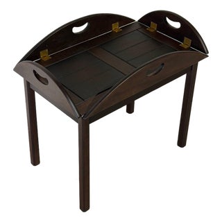 Stained Oak Folding Butler Tray End Table With Drop-Down Sides Vintage Mid-Century Modern 1970s For Sale