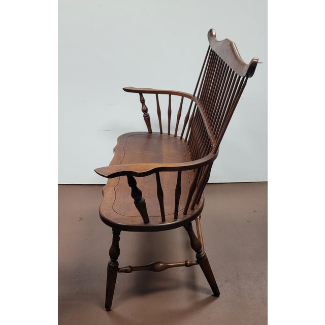 Vintage 1940s Rock Maple Windsor Bench For Sale - Image 4 of 10
