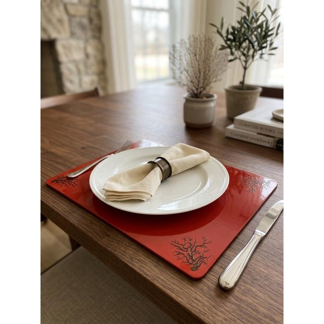 Vintage Italian Hardboard Placemat With Naturalistic Coral Motif For Sale - Image 9 of 9