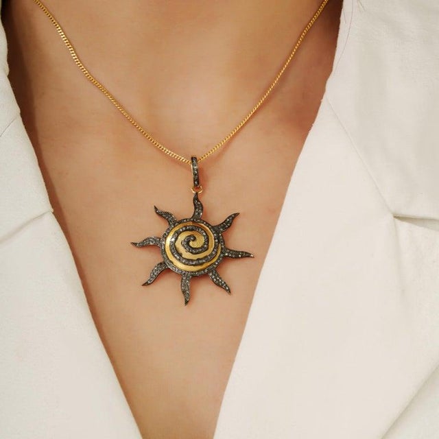 Antique-Inspired Spiral Sun Diamond Pendant in Sterling Silver For Sale - Image 4 of 12