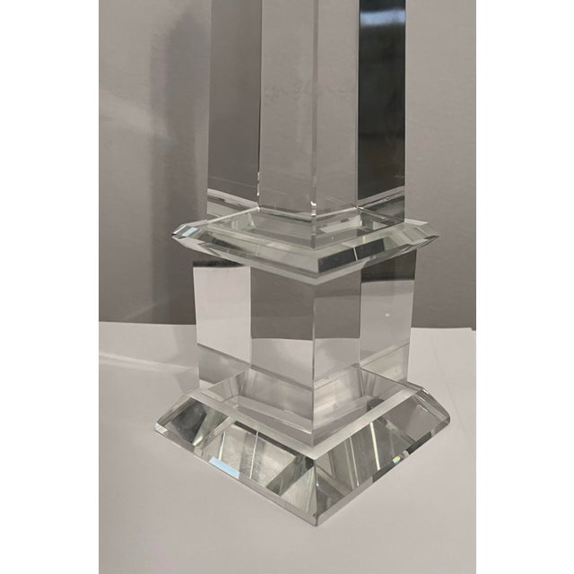 Large Vintage French Crystal Glass Obelisk For Sale - Image 12 of 12