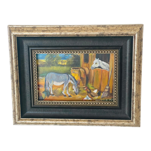 1950s Original Art Signed Folk Art Country Barn Scene