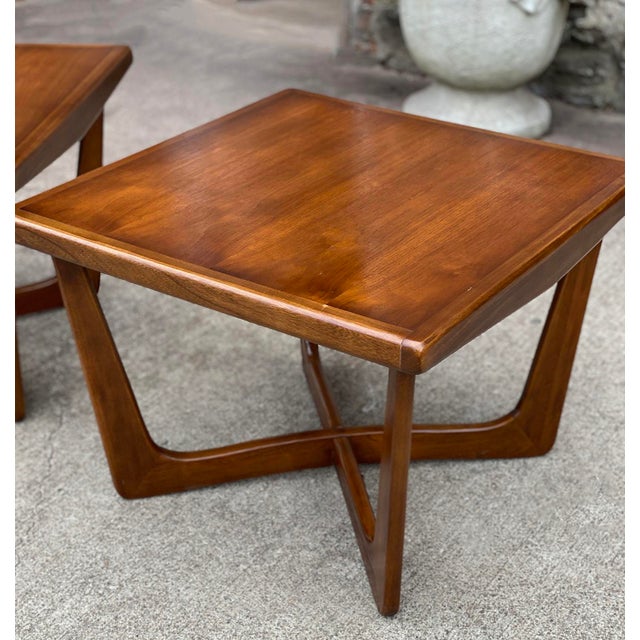 MidCentury Modern Walnut Sculpted Cross Leg End Tables a Pair Chairish