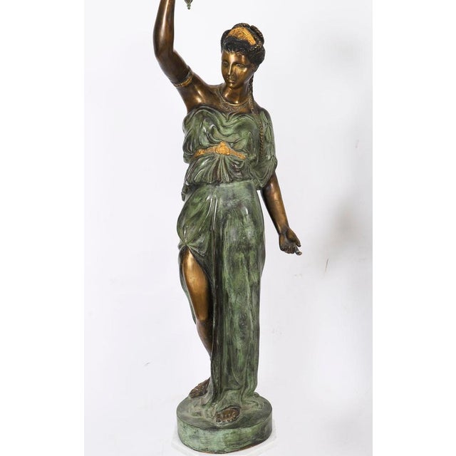 Antique Bronze Libertas Figural Torcheres Lamps by F. De Luca, 20th Century, Set of 2 For Sale - Image 10 of 18