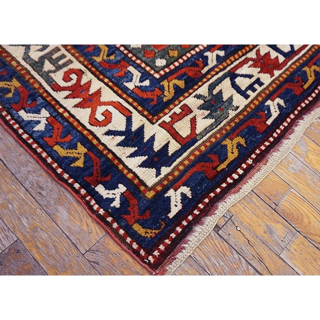 Red Striking Jewel-Toned Lori Pambak Kazak Rug on Red Background Color With Medallion Pattern For Sale - Image 8 of 9