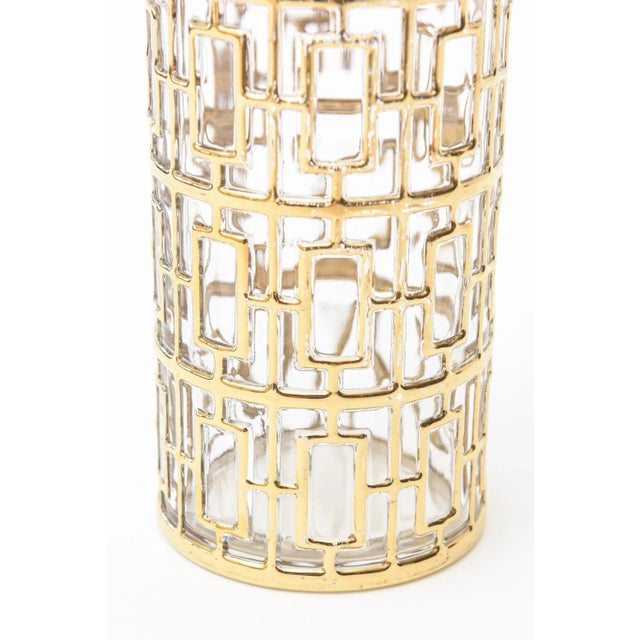 1960s Vintage 1960's Imperial Glass Shoju Screen Trellis 22 Carat Gold Plated Over Clear Vase or Martini Vessel For Sale - Image 5 of 13