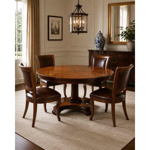 Traditional 1990s Attributed to Ralph Lauren for Henredon Regency Style Inlaid 54” Round Dining Table For Sale - Image 3 of 14