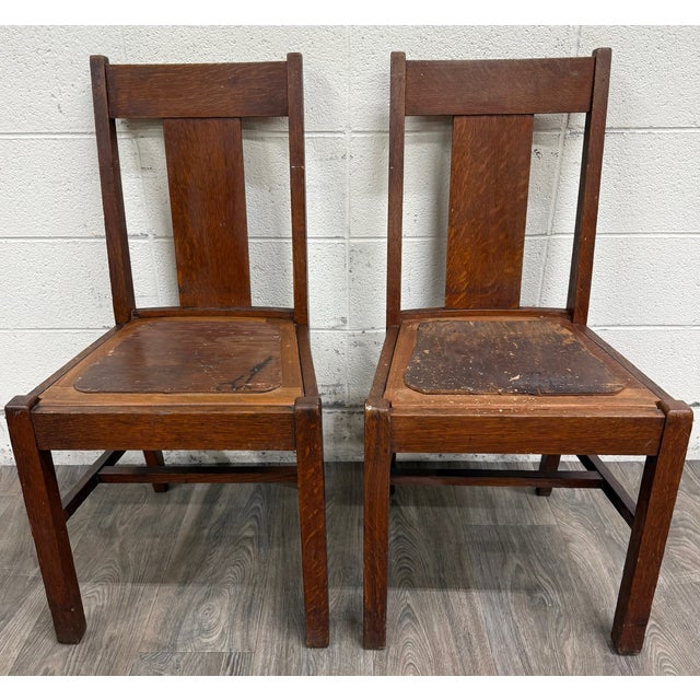 This is a gorgeous authentic pair of antique Arts & Crafts Mission dining chairs by Michigan Chair Company of Grand...
