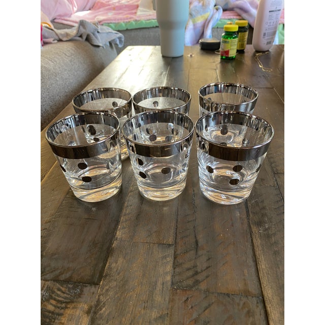 Glass Vintage Dorothy Thorpe Cocktail Glasses With a Silver Rim and Polka Dots- Set of 6 For Sale - Image 7 of 7