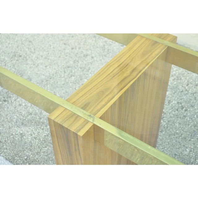 Wood Late 20th Century Kagan Lacquered Rosewood and Brass Cantilever Glass Top Extension Dining Table For Sale - Image 7 of 18