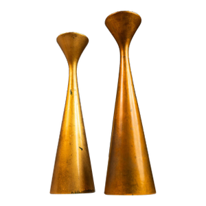 Set of 2 Mid-Century Modern Acid-Etched Candlestick Holders in Porcelain, Japan, Circa 1970s