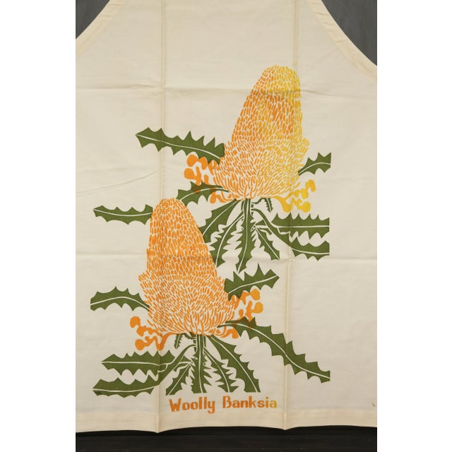 Mid-Century Boho Apron (Never Used) With Screen-Printed Thistle Motif in Warm Yellow and Olive Green For Sale - Image 4 of 11
