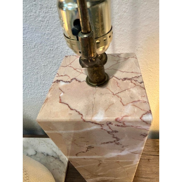 1960s Mid Century Modern Rosalia Marble Real Block Lamp 12”x3.5” Cream Pink After Gibbings Solid Block For Sale - Image 9 of 9