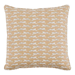 Schumacher Leaping Leopards 16" Pillow in Sand For Sale
