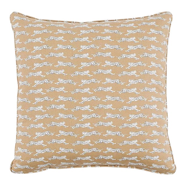 Schumacher Leaping Leopards 16" Pillow in Sand For Sale