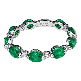 18K White Gold Emerald Diamond Eternity Ring Band For Sale
