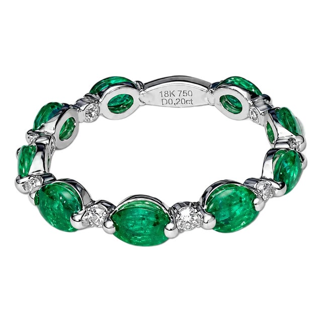 18K White Gold Emerald Diamond Eternity Ring Band For Sale