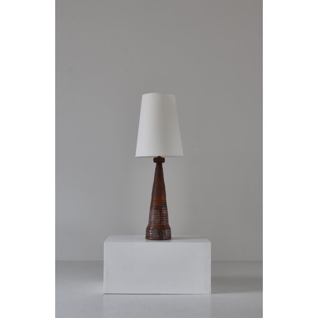 Large and impressive ceramics floor/ table lamp handmade at "HPK keramik" workshop in Denmark in the 1930s. The conical...