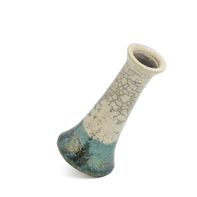 Japanese Modern White Green Raku Ceramic Stelo Flow Candle Holders by Laab Milano, Set of 2 For Sale - Image 10 of 13
