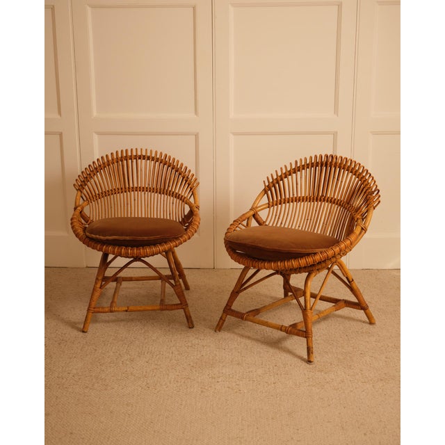 Brown Vintage Bamboo Chairs, Italy, 1960s, Set of 2 For Sale - Image 8 of 9