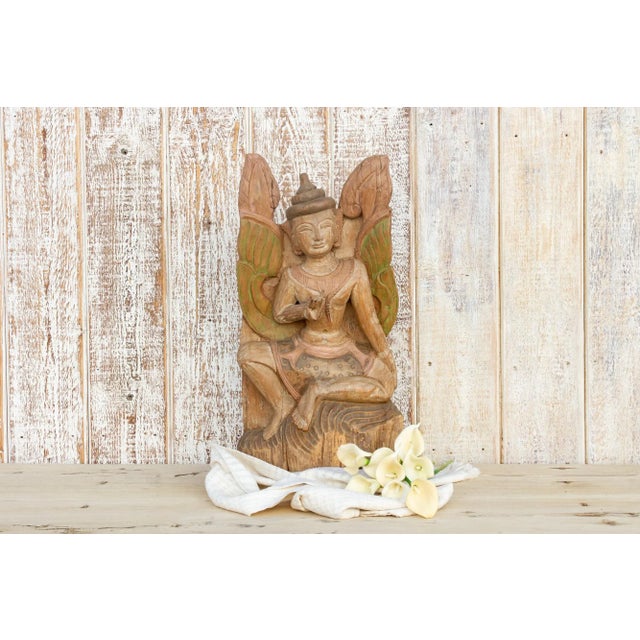 Antique Mythical Thai Wooden Statue For Sale - Image 10 of 11
