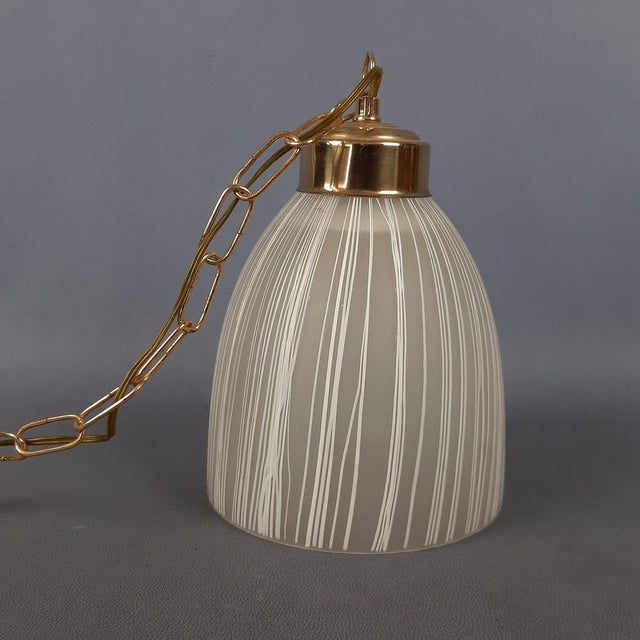 1960s Modern Brass Striped Opaline and Murano Glass Pendant by Murano for Murano, 1960 For Sale - Image 5 of 17