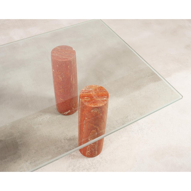 Mario Bellini Colonnato Persian Red Travertine Glass Dining Table For Sale - Image 12 of 18