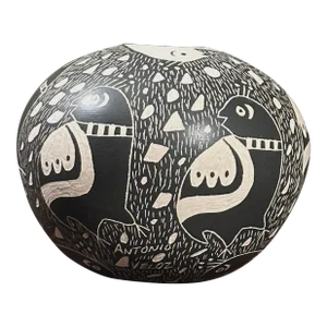 Vintage Acoma Polychrome Bird Sgraffito Vessel by Antonio Veloz, Signed