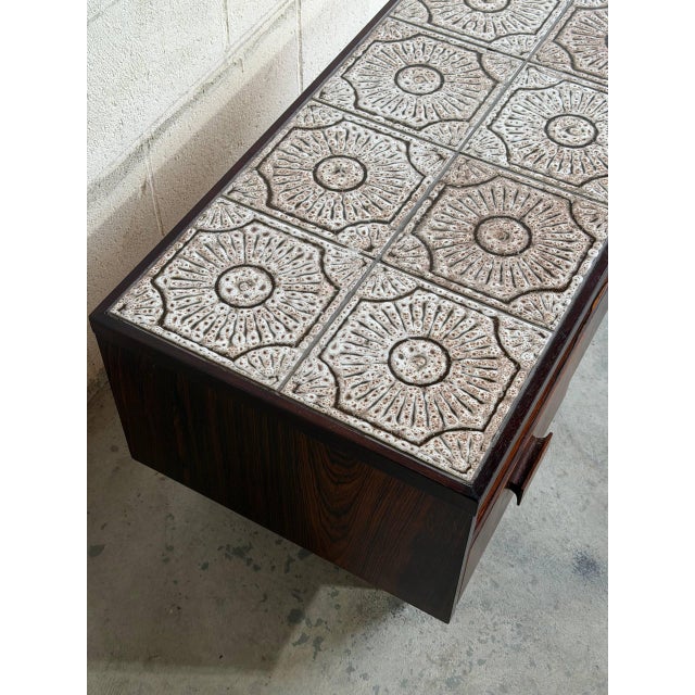 Wood Rosewood Low Three Drawer Chest With Tile Top Media Stand Coffee Table Denmark 1960s For Sale - Image 7 of 10
