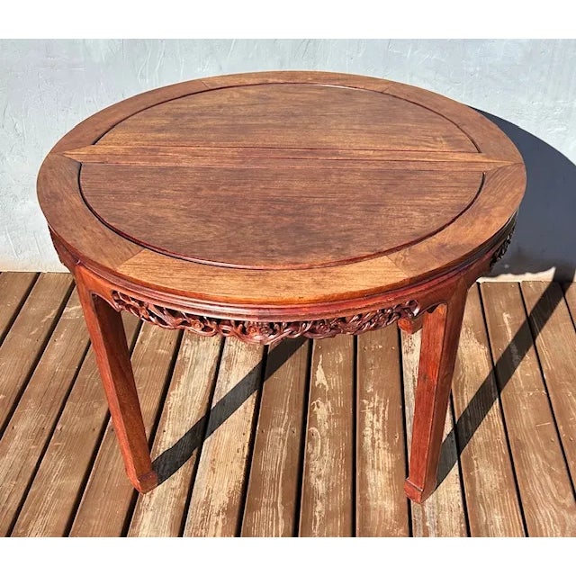 1950s Made in Hong Kong Round/Oval Ming Style Solid Rosewood Extendable Dining Table For Sale - Image 9 of 12